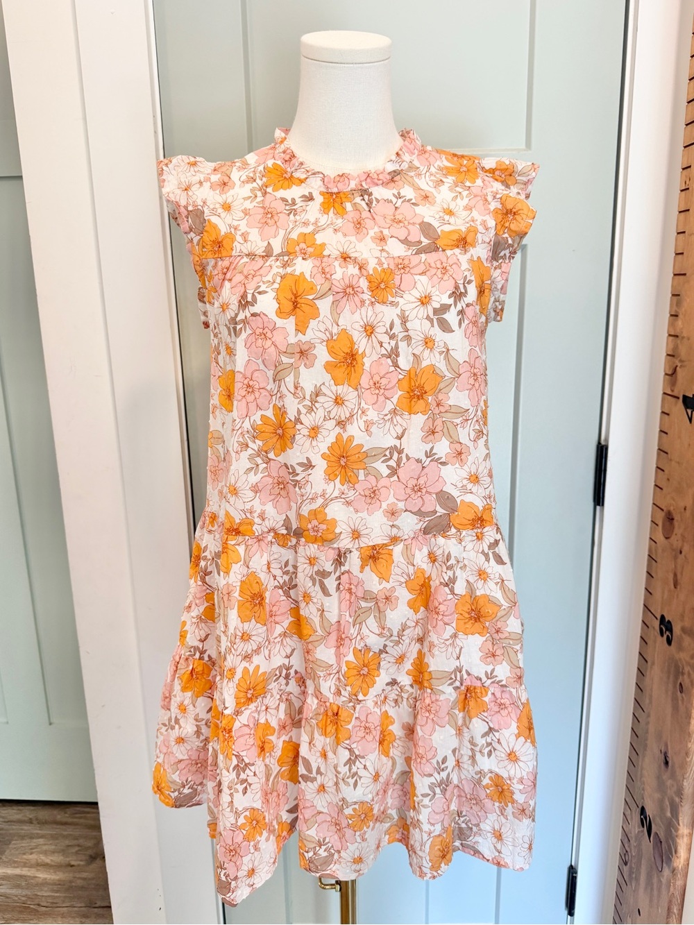 LUSH Ditsy Floral Mini Dress Tiered Ruffle Cotton Garden